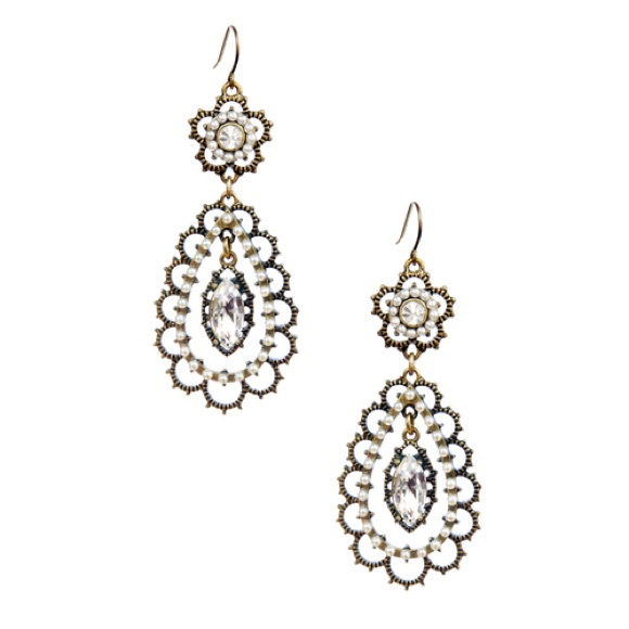 Pearl + Crystal Floral Filigree Earrings - Picture 1 of 5